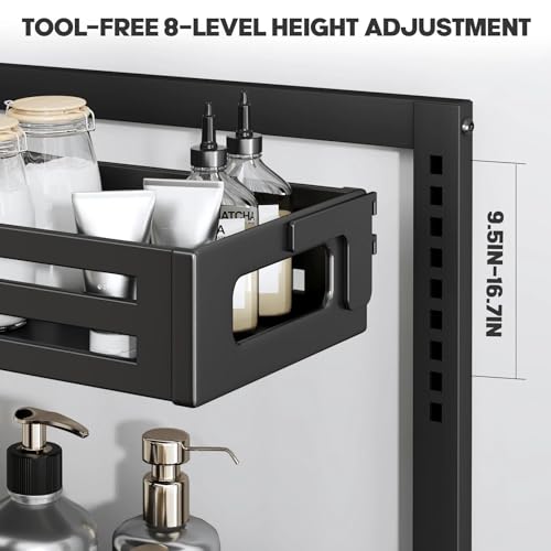 2 Pack 17IN-Depth Under Sink Organizer,Pull Out Cabinet Organizer With Smooth Cylindrical Rail,Metal Slide Out Drawer for Kitchen Bathroom Laundry,8-Level Tool Free Height Adjustable-Black - color: Black, size: 2 Pack-17"Dx9.5"-16.7"H