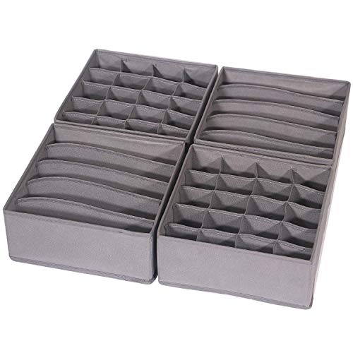 DIOMMELL 4 Pack Foldable Cloth Storage Box Closet Dresser Drawer Organizer Fabric Baskets Bins Containers Divider for Clothes Underwear Bras Socks Lingerie Clothing, M Grey 22-0000 - color: Grey
