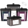 Zingbee 4 Pack Laundry Detergent Containers & Dryer Sheet Holder with Black Lids, Scoops & Labels - Plastic Laundry Organizer and Storage Jars for Pods, Detergent, Scent Booster - color: Clear Grey-2