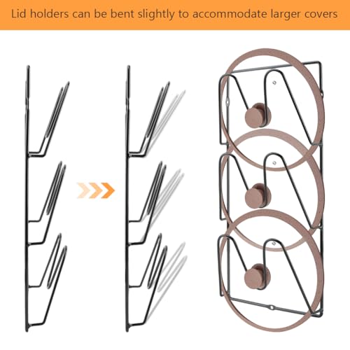 2-Pack Pot Lid Organizer 3-Tier Iron Rack | Cabinet & Wall Space-Saving - Easy No-Drill Adhesive Mount – Damage-Free Storage for Home Cooks’ Kitchen