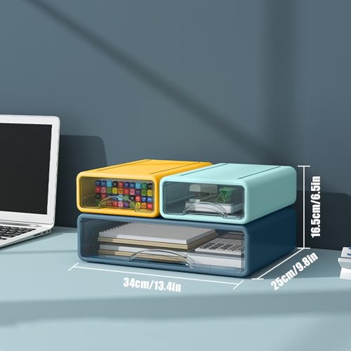 Desk Organizer with Drawers, Stackable Storage Drawers with Compartments Desktop Organization for Office Supplies, Makeup, Pencils, Tape, Erasers, Paperclips, Chargers (2S1M) - color: Light blue+Yellow+Deep Blue