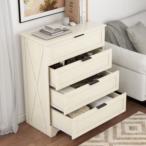 FTZxHKLX 4 Drawer Dresser for Bedroom, Tall Bedroom Dresser with Large Drawer & Black Handles, Wooden Storage Organizer Cabinet Chest of Drawer for Closet, Living Room, Hallway, Light Oak - color: Light Oak