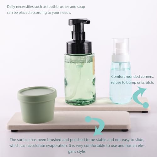 NiuYichee 2 Pcs Water Absorbing Stone Trays, Kitchen/Bathroom Sink Soap Dish, Diatomite Tray Used for Hand Soap & Cosmetic Bottles in The Modern Home, 3.15" W x 8.7" L, Light Gray - color: Light Gray, size: 8.7" x 3.15"
