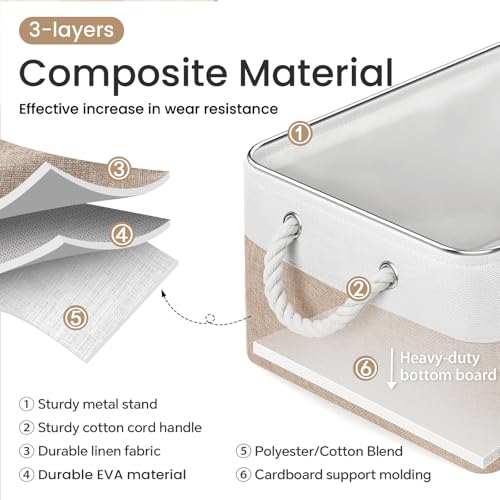 Large Storage Baskets- 15.7x11.8x8.26 inch Storage Bins for Shelves and Closet Organizing, Foldable Fabric Bin for Home Organization Clothes and Laundry (3-Pack, White&Khaki) - color: WhiteKhaki, size: 15.7inX11.8inX8.26in-3P