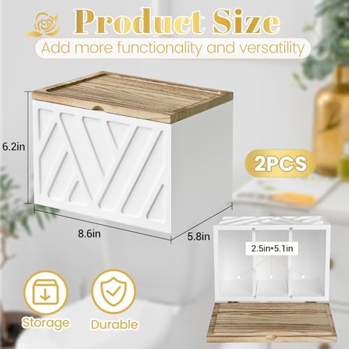 2 PCS White Tampon Holder for Bathroom Decor, Feminine Product Organizer With Lid, Shark Week Storage, Wood Pad Box for Toilet, Bathroom Accessories - color: 2Pcs-White