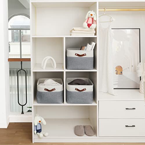OrganiHaus Extra Large Fabric Storage Baskets for Shelves 3 Pack, 16x13in Closet Storage Bins, Canvas Baskets for Organizing, Linen Closet Organizers, Cloth Basket, Gray/Off-White - color: Gray / Off-White, size: Extra Large - 3pc