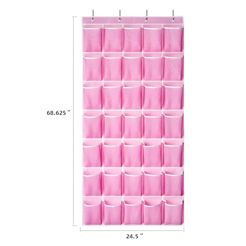 SAVERHO 35 Pockets Over the Door Shoe Organizer, Hanging Shoe Organizer for Door with 35 Mesh Pockets Large Capacity Shoe Hanging Storage Bag with 4 Metal Hooks (Pink-1Pack) - color: Pink-1pack of 35 pocket