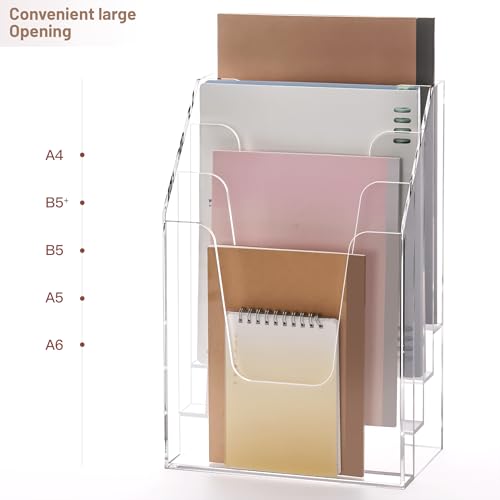 YUXUN Vertical Triple File Folder Holder Organizer,Acrylic File Organizer, File Sorter Clear Crystal - size: 4 Staggered