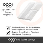 Oggi Set of 3 Clear Drawer Organizers - (1) 6x6.25, (1) 6.25x9.25, (1) 6.25x15.75 - Ideal for Organizing Kitchen Drawers, Office, Desk, Silverware, Kitchen Utensils, Cosmetics and Bathrooms - size: Set of 3
