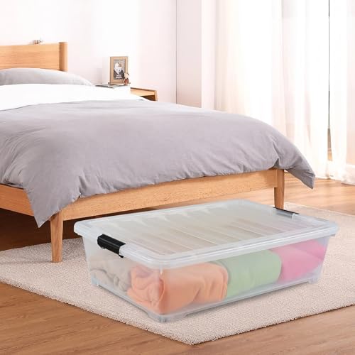 3-Pack 50 Quart Under the Bed Low Profile Storage Boxes, Large Under Bed Storage Bin with Easy Rolling Caster Wheels, Clear - size: 50 Quart