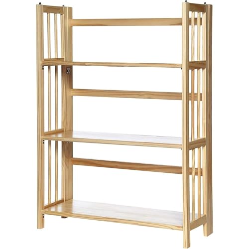 HomeStock 3-Shelf Stackable Folding Office Wood Furniture Bookcase, Contemporary Home and Office Furniture, Sturdy Wooden Shelving Storage Natural/27.5 Inch - color: Natural, size: 27 5 Inch