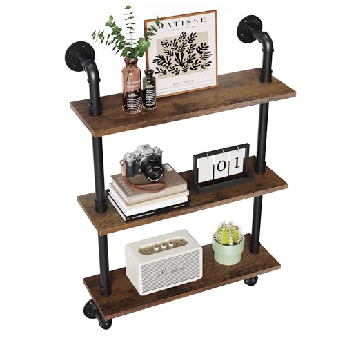Merapi 24" Industrial Floating Shelves, Pipe Shelves for Wall, 3 Tier Rustic Wood Wall Shelves for Home Décor, Bedroom, Living Room, Bathroom… - style: 3 Tier