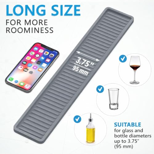 ZAPPOWARE Silicone Kitchen Sink Caddy Sponge Holder 11"x 4.33", Gray - Bathroom Vanity Tray Organizer, Kitchen Soap Tray for Dish Scrubber, Soap Dispenser and Sponge - color: Gray, size: 11" x 4.3" x 0.4"