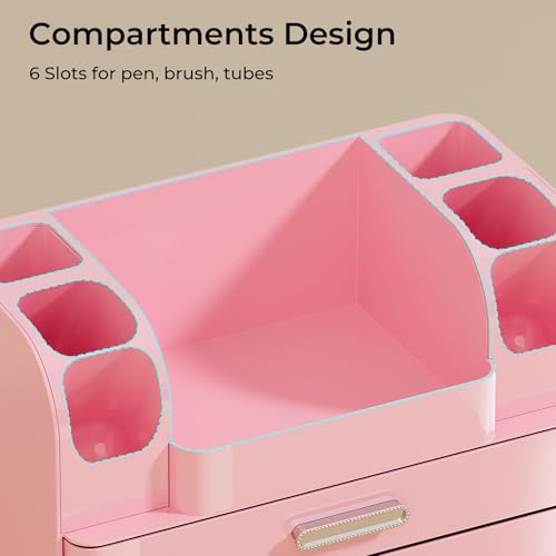 Makeup Organizer for Vanity with 2 Large Drawers, Cosmetic Display Case with Brush Holders, Easy to Storage for Bathroom Countertop Skincare, Desk Office Supplies, All Pink - color: All Pink