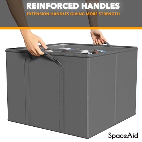 SpaceAid Shoe Organizer for Closet, 2 Pack Foldable Shoe Storage Containers Baskets Boxes Bins w/Adjustable Dividers, Fits 16-32 Pairs, Grey - color: Grey