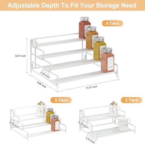 RUILALIFE 4-Tier-Spice-Rack-Organizer-for-Cabinet, Adjustable Depth Spice Holder Shelf For Countertop Pantry Cupboard, Metal Tiered Seasoning Organizer,Display Shelf Riser (White-2 Pack) - color: White-2 Pack