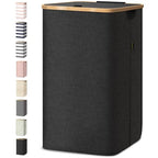 BALEINE Laundry Hamper with Lid, Tall Laundry Baskets with Bamboo Pull Handles, Large Laundry Bin with Internal Support (18 Gal/70L, Black) - color: Black, size: 70 liters