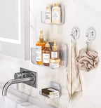 Shower Shelves, 5 Pack Adhesive Clear Acrylic Bathroom Shower Organizer Caddy, Transparent No Drilling Wall Mount Bathroom Storage with Soap Holder and Hooks - color: Clear-5 Pack Set