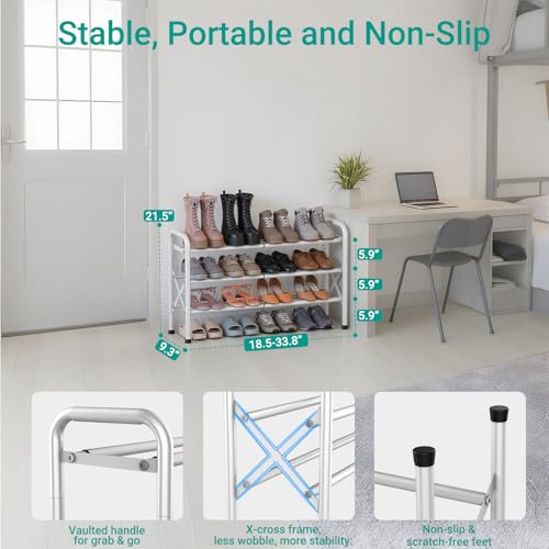 YEASHEIN 3-Tier Expandable Shoe Rack for Closet Floor, X-Frame Metal Small Shoe Rack for Entryway, Adjustable Shoe Shelf Organizer, Free Standing Shoe Racks for Front Door Entrance, Garage - White - color: White, size: 3 Tier