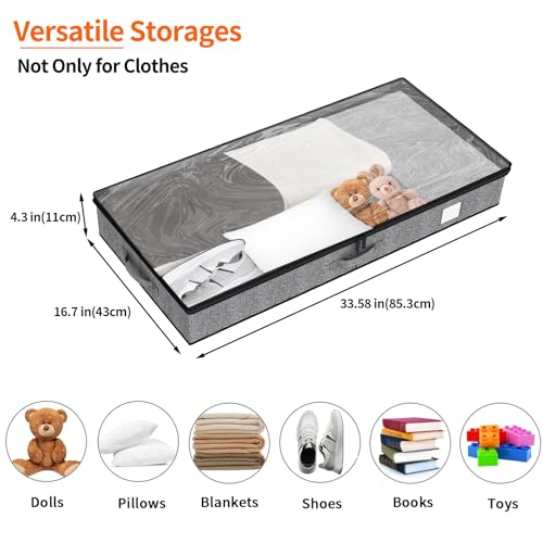 Fixwal Under Bed Storage Containers 4 Pack, Reinforced Underbed Organizer Below 4.5 Inches Low Profile Clothes Storage Bins with Sturdy Sidewalls and Bottom