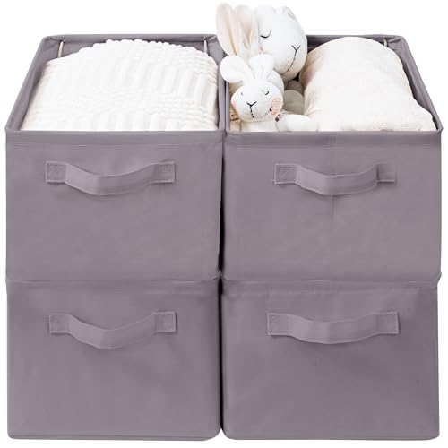 Storage Basket Bins with Metal Frame, Large Collapsible Fabric Storage Baskets for Organizing Shelf, Basket Organizer W/Handles for Blankets, Towels, Laundry, Shelves, 4-Pack, Gray - color: Gray, size: 4 PACK