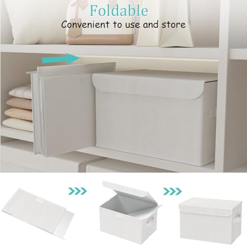 Fabric Storage Bin with Lid, Closet Boxes with Cover, Collapsible Stackable Organizer Basket with 2 Handles, for Home and Bedroom, 4 Pack, White, 10.2 x 7.9 x 6.7 In, XSNY12WS-4 - color: White, size: Small（4 Pack）