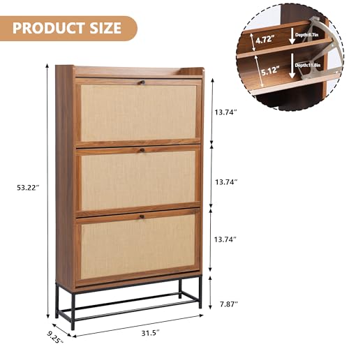 AVZEAR Narrow Shoe Storage Cabinet with 3 Flip Drawers, Freestanding Wooden Closed Shoe Rack, Slim Cabinet Storage for Entryway, Hallway, Living Room (Walnut) - color: Walnut, size: 3 Drawers