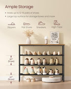 VASAGLE Shoe Rack, Shoe Storage Rack for Closet, Entryway, Living Room, Free Standing Metal Organizer Shelf, 4 Tiers, 11.8 x 29.5 x 27.2 Inches, for 12–16 Pairs, Rustic Brown and Ink Black ULBS049KD01 - size: 4 Tiers (29.5"W)