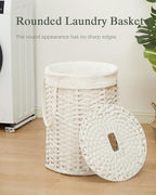 SETVSON Laundry Hamper with Lid Laundry Basket with Lid 19.0 Gal (72 L) Round Wicker Laundry Basket Handwoven Rattan Basket with Lid Removable Bag 2 Mesh Bags Handles for Living Room Bathroom White - color: White, size: 72L