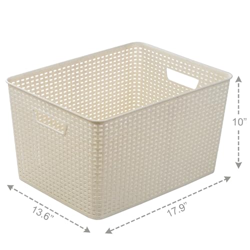 BINO | Plastic Storage Baskets, 33 Liter - 3 Pack, Natural | THE WOVEN COLLECTION | Storage Basket for Shelves | Woven Storage Baskets for Organizing Bins | Pantry Shelf Organizer | Container Bin - color: Natural, size: 33L | 3-Pack