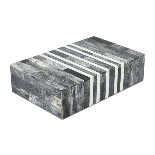 Handicrafts Home Small Decorative Storage Box with Lid, Patisserie Cafe Stripe Pattern Jewelry Keepsake Trinket Box Organizer, Bone Inlay Resin Wooden Coffee Table Dresser Box, Grey & White, 8x5x2 - color: PATISSERIE-CAFE, size: 8x5x2 Inch