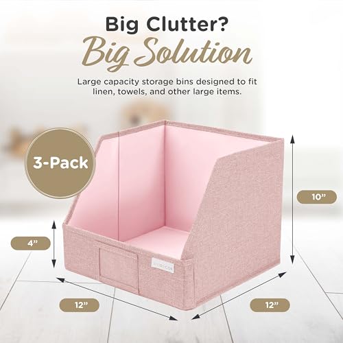 VIVIDECOR Open Front Trapezoid Closet Bins 12x12x10 – Easy Access Shelf Organizer for Clothes, Sweaters, Nursery Storage – Pink, 3 Pack - color: Pink