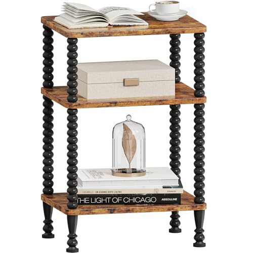 Side Table, 3-Tier Small End Table, Tall Accent Table with Storage Shelf for Small Spaces, Bedroom, Living Room, Farmhouse, Rustic Brown - color: Rustic Brown, size: 3-Tier