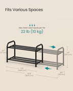 SONGMICS Expandable Shoe Rack, Adjustable Shoe Organizer Storage Shelf, Sturdy and Heavy-Duty, for Closet, Entryway, Living Room, 2-Tier, Ink Black ULMR026BD01 - size: 2 Tiers (11.9"H)