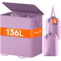 Lifewit Double Laundry Hamper with Lid and Removable Laundry Bags, Large Collapsible 2 Dividers Dirty Clothes Basket with Handles for Bedroom Laundry Room Closet Bathroom College, 136L Purple - color: Purple, size: 136L