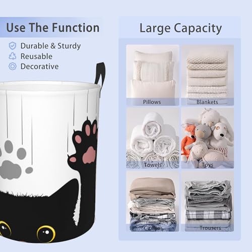 Laundry Basket, Dirty Clothes Basket, Foldable Waterproof Oxford Cloth Storage Basket for Bedroom, Bathroom, Clothes,Large Storage Basket Home Decoration(Black Cat) - color: Black Cat,Cute Funny Cat