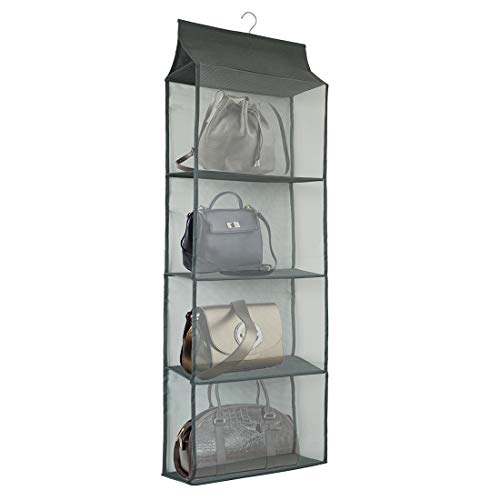 Closet Handbag Purse Holder, Space Saving Hanging Handbag Storage Tote Bag Organizer Holder with 4 Large Heavy-Duty Mesh Shelves for Wardrobe Closet(Gray) - color: Grey