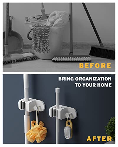 BEZOX Mop Holder with Hook - Drill Free Wall Mount Broom Holders Gripper, Cleaning Supplies Organizer Utility Holder - 1PCS - style: Modern