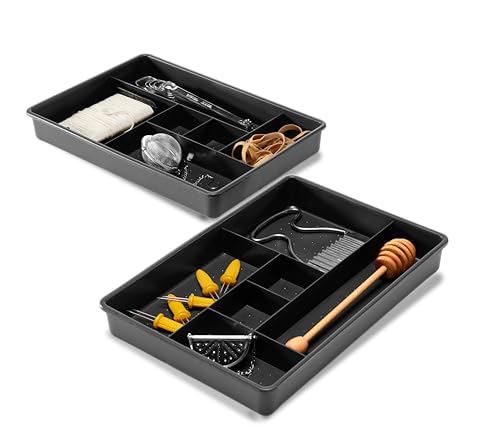 madesmart Set of 2 Plastic 6-Compartment Drawer Organizer Gadget Trays, Multipurpose Storage Bins for Drawers, Granite, 10.75 x 7.5 x 2.6 inches (Pack of 6) - size: 6-Compartment Set (Pack of 6)
