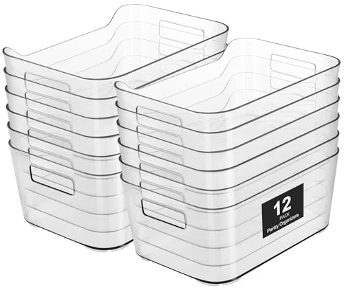 Heyuzb 12 Pack Plastic Storage Bins, Clear Pantry Organizers and Storage, Multi-Use Organizer Bins for Kitchen, Office, Fridge, Cabinet and Shelf Organization - size: 12 Pack