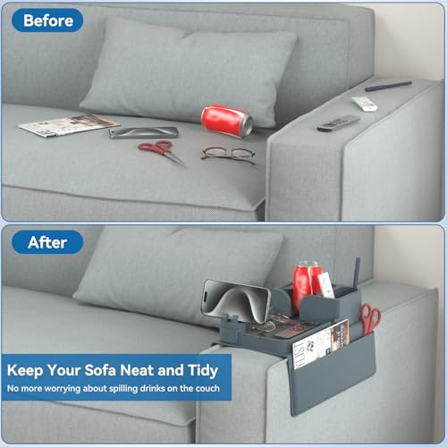 Couch Arm Cup Holder CLESOO Couch Arm Tray Anti-Slip Couch Cup Holder Silicone Sofa Armrest Tray Dual Side Pocket Couch Drink Holder Sofa Caddy Arm Remote Holder Snack Caddy with Phone Holder Blue - color: Blue