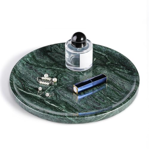 Karibiber Natural Marble Serving Tray, 11.8in Marble Round Tray, Green Stone Bathroom Tray for Countertop, Decorative Vanity Trays, Coffee Table Trays, Jewelry & Perfume Holder - color: Green