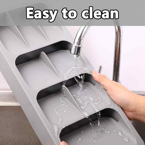Expandable Kitchen Drawer Organizer Tray, 15.9×10.3×2.2in,Adjustable Silverware Storage for Spoons,Forks,Knives, Compact Cutlery Holder Saves Space(Grey)