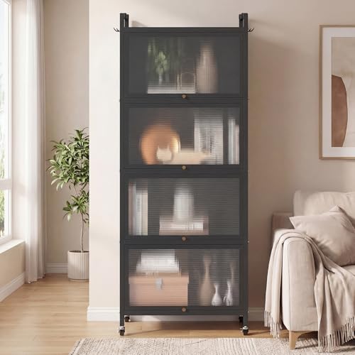 Giantex 5-Tier Kitchen Storage Cabinet, Mobile Microwave Stand with Flip-up PC Doors, Freestanding Kitchen Bakers Rack with 4 Rolling Casters, for Dining Room, Living Room and Study, Black - color: Black