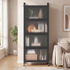 Giantex 5-Tier Kitchen Storage Cabinet, Mobile Microwave Stand with Flip-up PC Doors, Freestanding Kitchen Bakers Rack with 4 Rolling Casters, for Dining Room, Living Room and Study, Black - color: Black