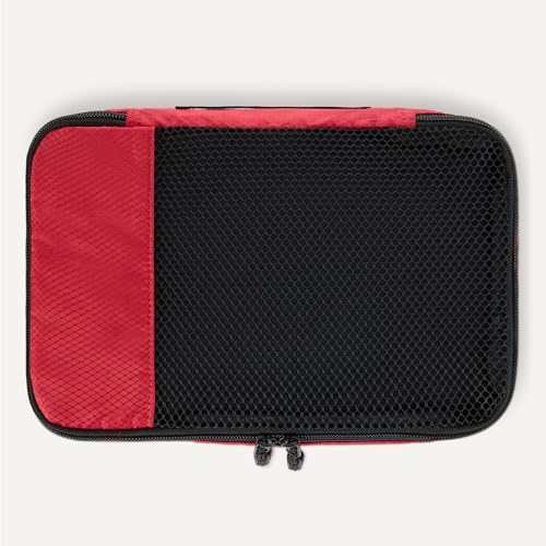 Amazon Essentials 4-Piece Space-Saving Packing Cubes Travel Accessories Set, Luggage Organizer with Double Zipper, Mesh Top, Small, Red (Previously Amazon Basics) - color: Red, size: 4 x Small