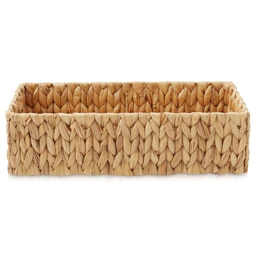 Casafield Set of 2 Bathroom Storage Baskets, Natural - Water Hyacinth, 16" W x 6.75" D x 4.25" H, Woven Toilet Tank Topper Bins for Organizing Tissues, Toilet Paper, Toiletries, Shelves - color: Natural - Hyacinth, size: 16" x 6.75" x 4.25"