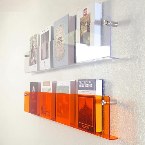 ROYALITA 2-Pack Acrylic Magazine Holder Brochure Holder, 17" Record Holder Magazine Rack, Fashion Hanging Bookshelf Literature Storage Rack for Waiting Room, Living Room, Office, Orange 17 Inch - color: Orange, size: 17 Inch