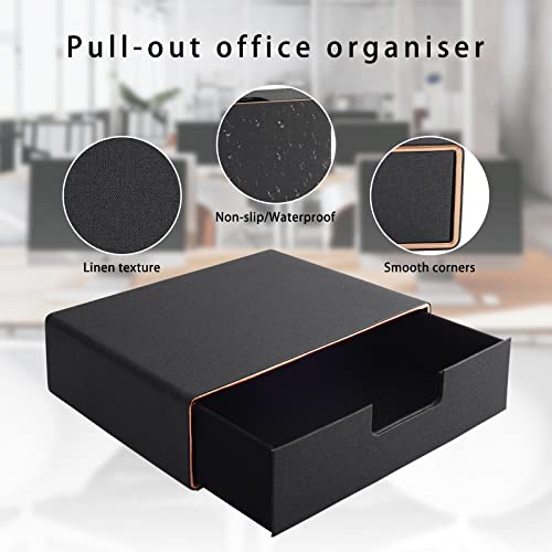 Stackable Organizer Drawer PU Leather Classic Handmade,Organize Home Office Desk Accessories and Sort Letter-Size Paper/a4 Document,Desk Caddy with Drawers Storage Box ,13.1x10x3.7inches,Black - color: Black Linen Texture