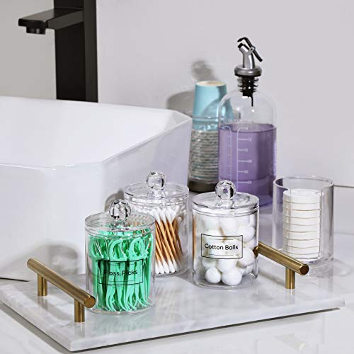 AOZITA 4 Pcs, Acrylic Qtip Holder Dispenser for Cotton Swab, Ball, Round Pads, Floss Picks - Clear Plastic Apothecary Jar Set for Bathroom Canister Storage Organization, Vanity Makeup Organizer - color: Clear, size: 4